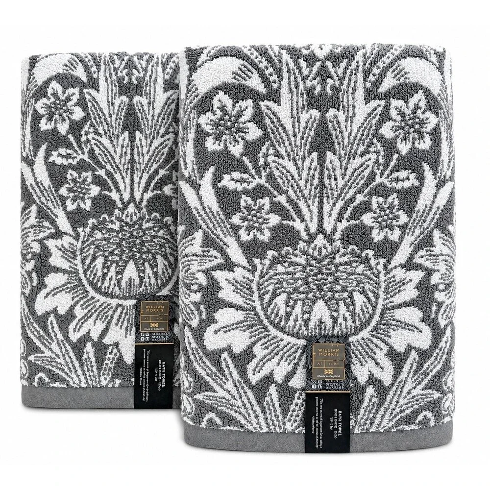 William Morris Sunflower Bath Towels Set of 2 Iron Gray Luxury English Garden